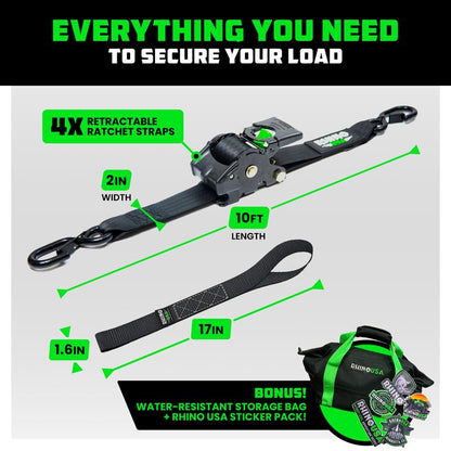🛠️ 2" x 10' Retractable Ratchet Straps