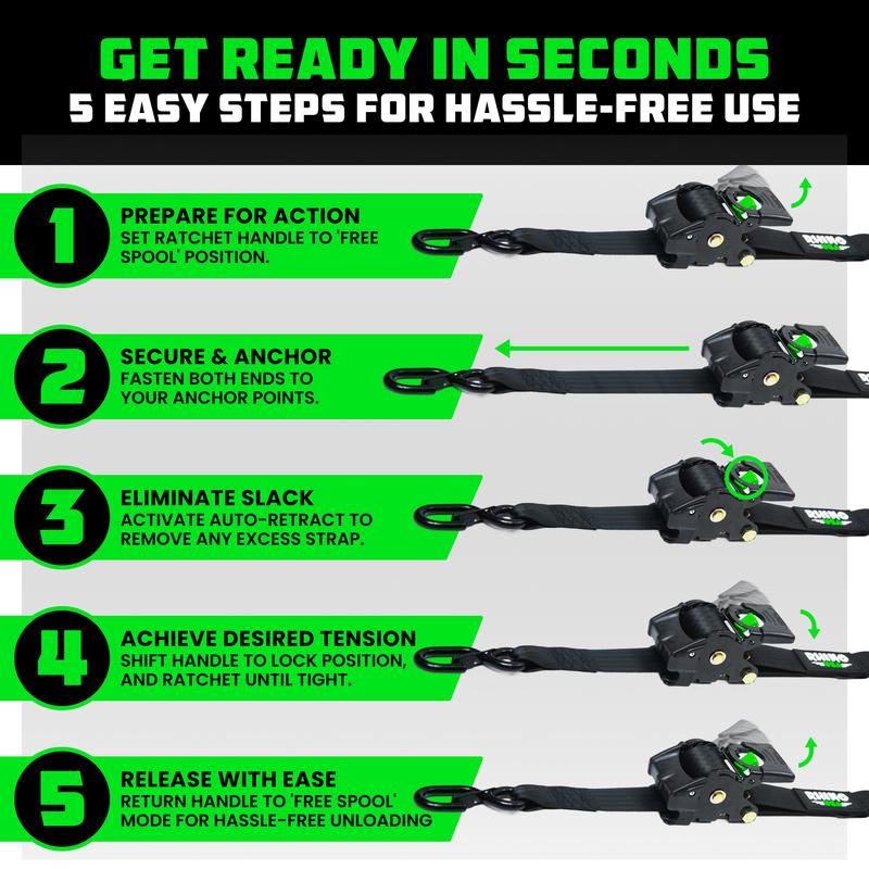 🛠️ 2" x 10' Retractable Ratchet Straps