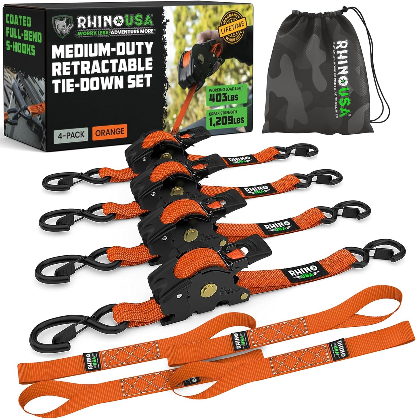 1" x 10' Retractable Ratchet Straps