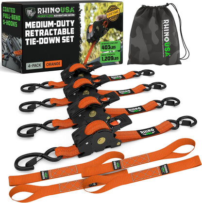 1" x 10' Retractable Ratchet Straps