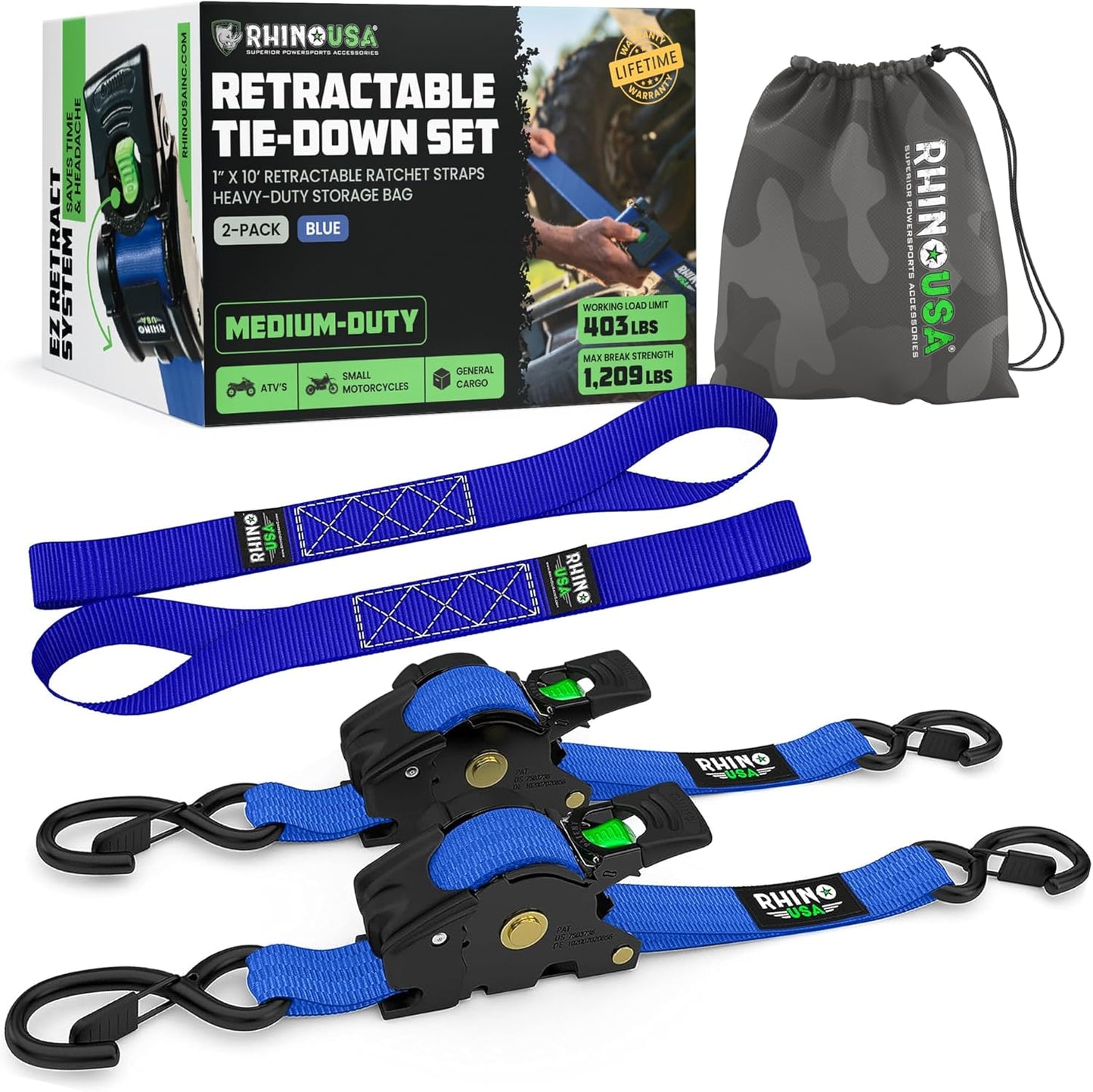 1" x 10' Retractable Ratchet Straps
