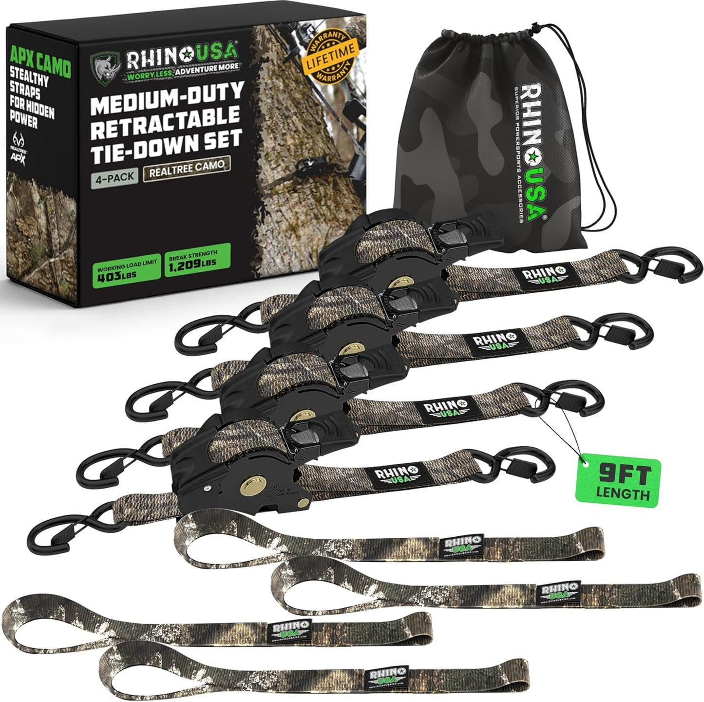 1" x 10' Retractable Ratchet Straps