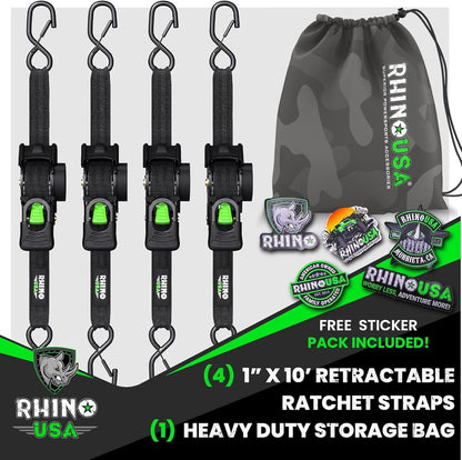 1" x 10' Retractable Ratchet Straps