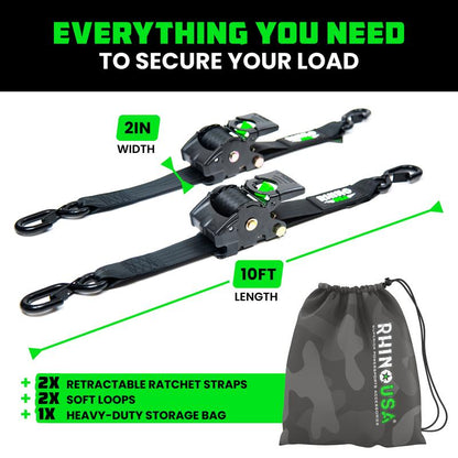🛠️ 2" x 10' Retractable Ratchet Straps